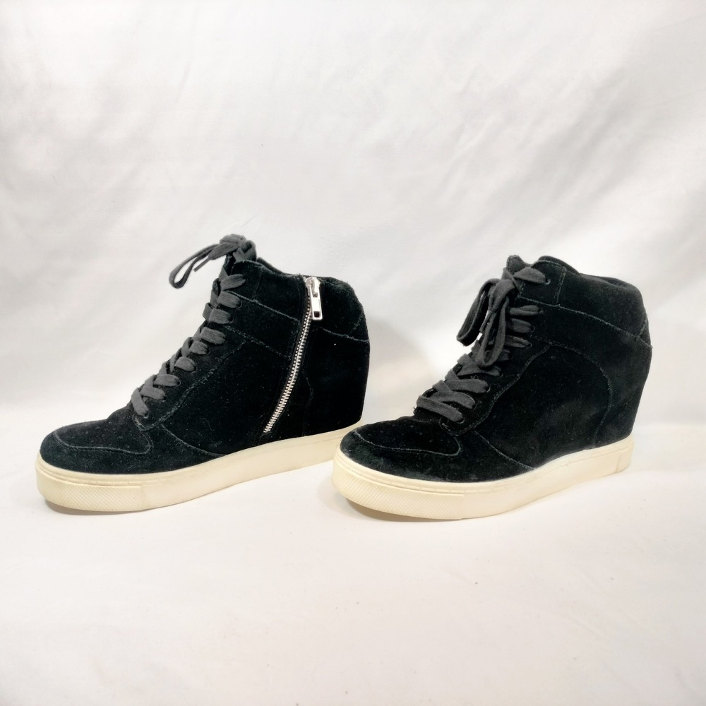 Steve Madden Noah Black Wedge Sneakers; Suede High Top Side Zip